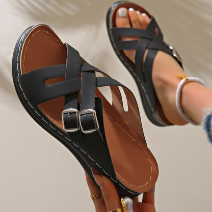 Жените мода колан катарама дебел дъно сандал чехли