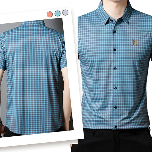 🍃Мъжка ежедневна карирана риза с къс ръкав