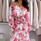🌸Флорален печат извън рамото Топ и пола за половин тяло Комплект от две части
