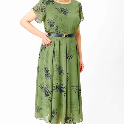 👗 Шифонена рокля с кръгло деколте (с колан)