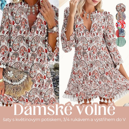 Седем разделени ръкава бохемски отпечатани свободни рокля