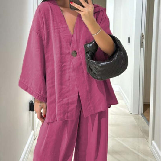 ✨Дамски летен комплект от две части в плътен цвят