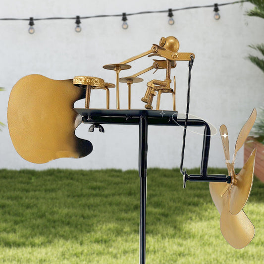 Ръчно изработена метална вятърна мелница с барабан - декорация на земята