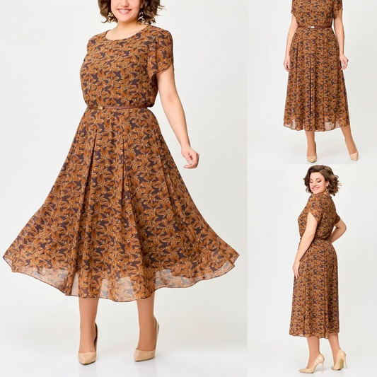 Свободна печатана женска макси рокля с колан