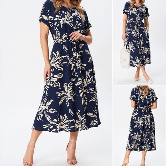 Флорален печат Slim рокля с кръгло деколте