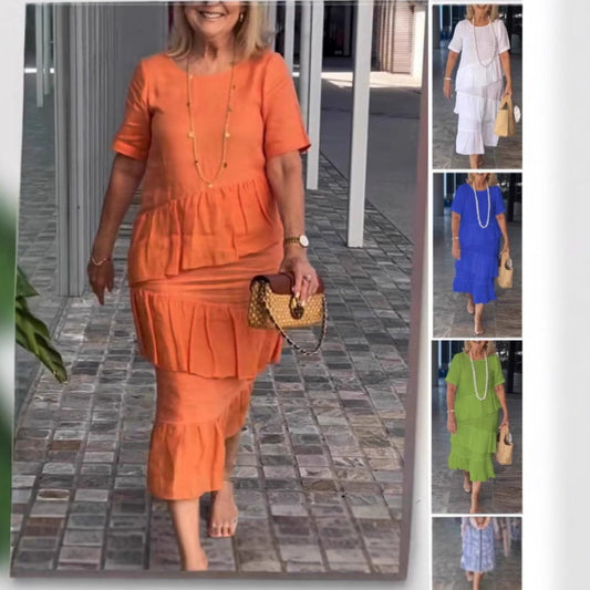 💖Дамска плисирана рокля с кръгло деколте