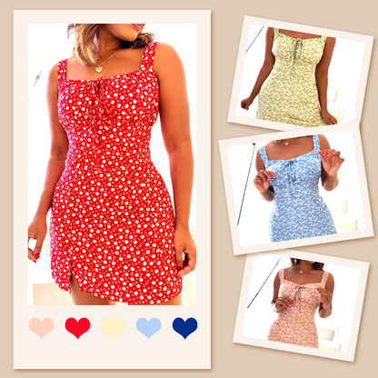 🌸Мини рокля с флорален принт със спагети каишка