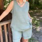 🏖️🎊Специални предложения за лятото🌴Женски комплект от горнище без ръкави с V-образно деколте и къси панталони
