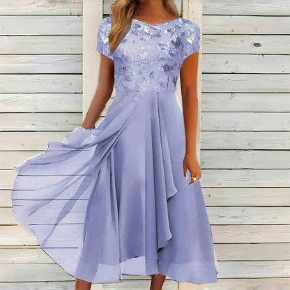 💜Елегантна рокля от шифон с кръгло деколте