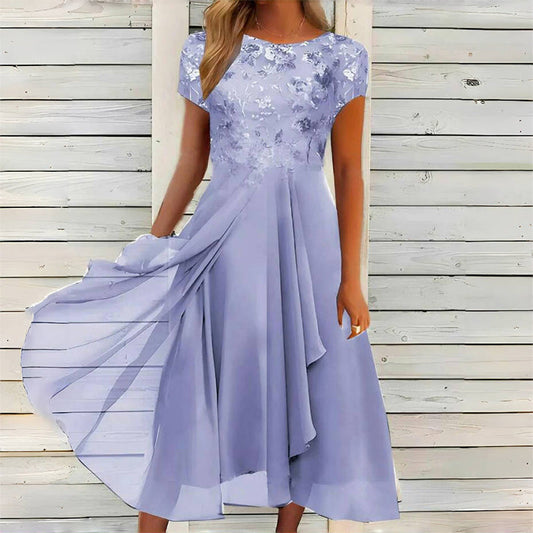 💜Елегантна рокля от шифон с кръгло деколте