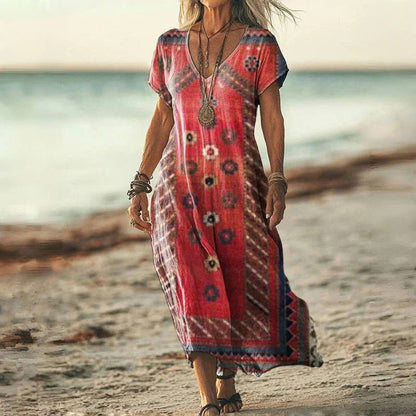 👗Дамска рокля с къс ръкав и V-образно деколте