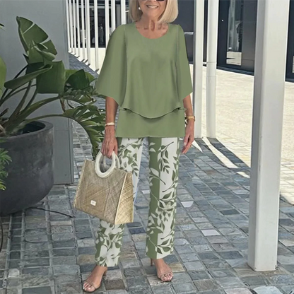 🔥 Комплект панталон с щампа и топ с кръгло деколте