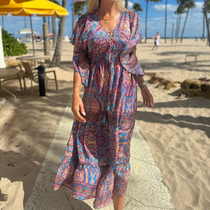 Жените флоу V-образно деколте пеперуда ръкави рокля
