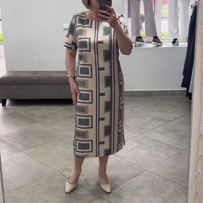 Женски ежедневни кръгло деколте с къс ръкав печатни рокля