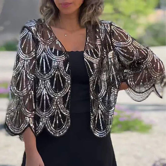 ✨✨✨Елегантен дамски шал с пайети и мъниста