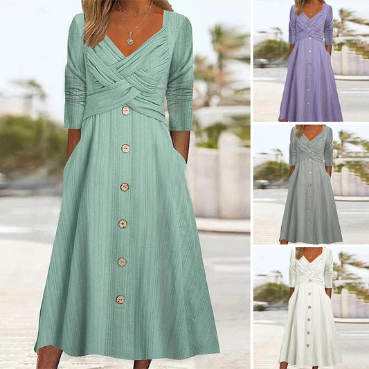 Женски модерен лакът дължина ръкав Midi рокля