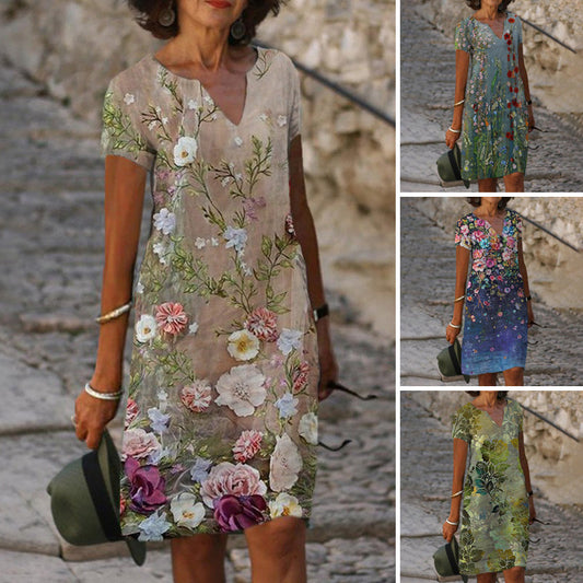 🔥✨Очарователни V-образно деколте свободни отпечатани женски рокли👗