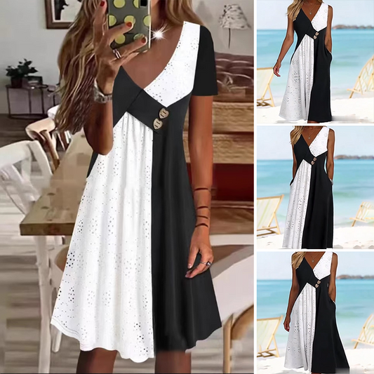 👗 Елегантна дамска рокля със сладко деколте и модерен пачуърк