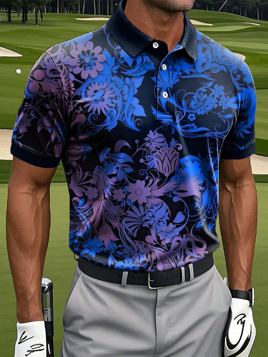 Мъжки ретро хавайски абстрактни цветни изкуство печат случайни бизнес поло риза