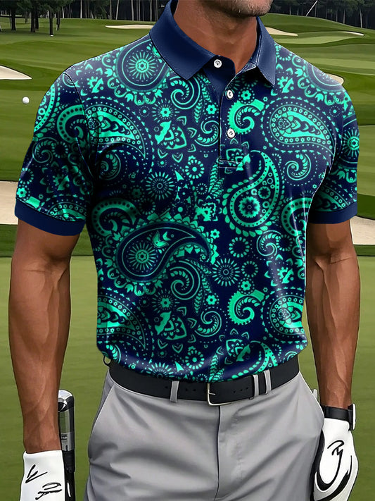 Мъжки ретро paisley art print случайни бизнес поло риза