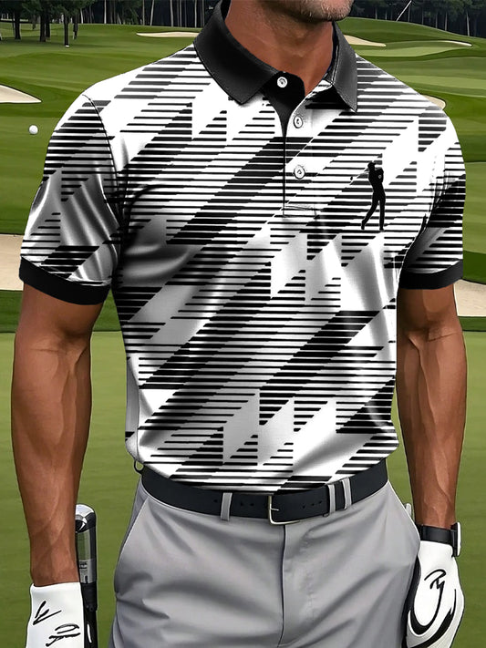 Мъжки ретро градиент раирана изкуство печат случайни бизнес поло риза