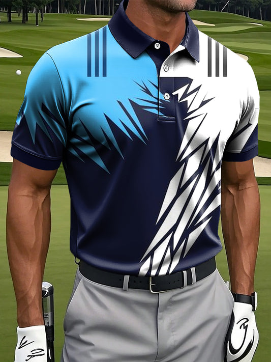 Мъжки ретро цветни пачуърк изкуство печат случайни бизнес поло риза