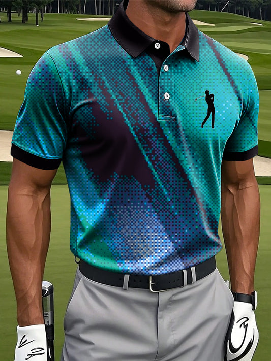 Мъжки абстрактна линия мозайка изкуство печат случайни бизнес поло риза