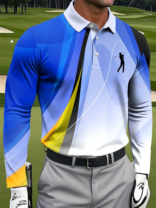 Мъжки абстрактна линия изкуство печат случайни бизнес с дълги ръкави поло риза