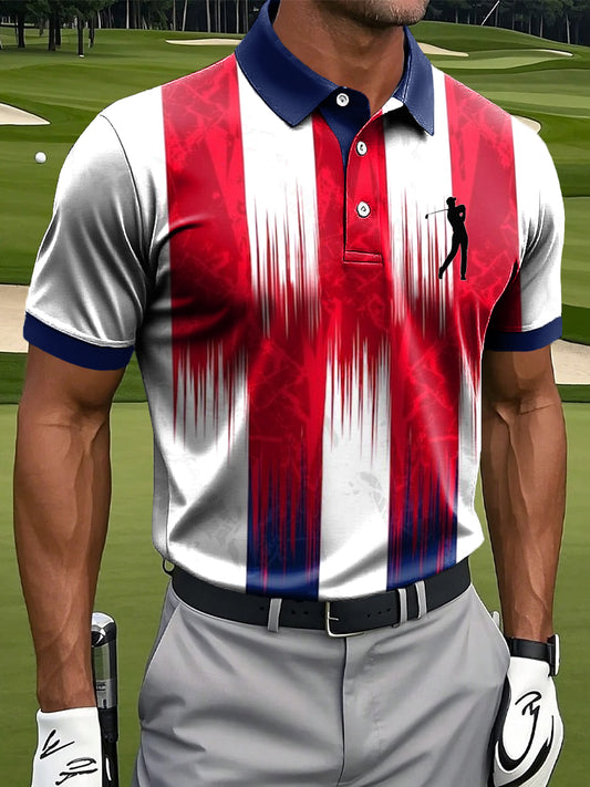 Мъжки ретро градиент цвят райета артистичен печат случайни бизнес поло риза