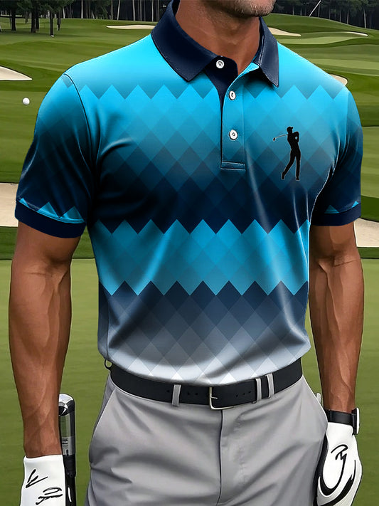 Мъжки ретро градиент геометричен изкуство печат случайни бизнес поло риза