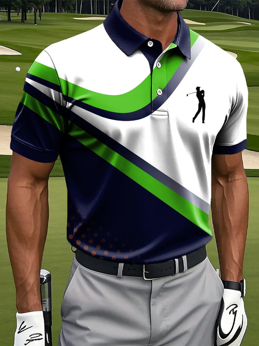 Мъжки ретро неправилна линия цвят блок изкуство печат случайни бизнес поло риза