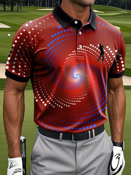 Мъжки ретро колоритен полка точка вихър изкуство печат случайни бизнес поло риза