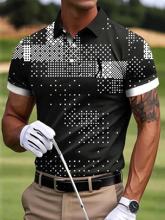 Мъжки голф абстрактна мозайка каре изкуство печат случайни бизнес поло риза