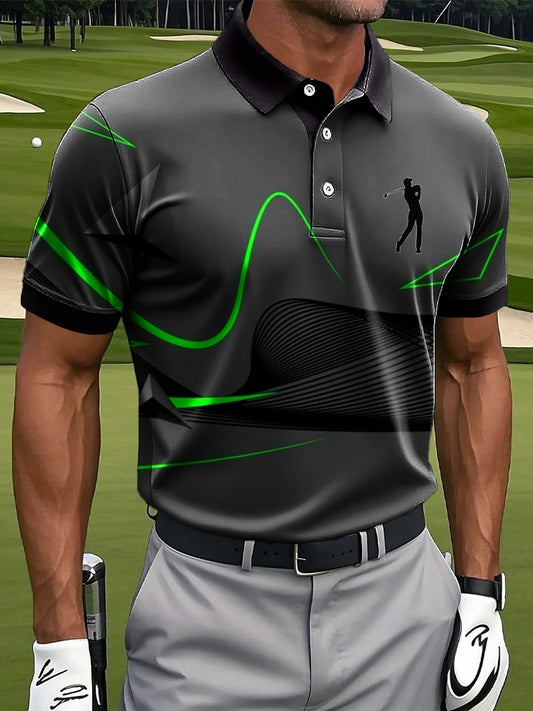 Мъжки ретро неправилни линии геометрични изкуство печат случайни бизнес поло риза