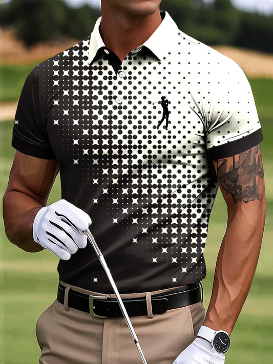Мъжки голф градиент геометричен изкуство печат случайни бизнес поло риза