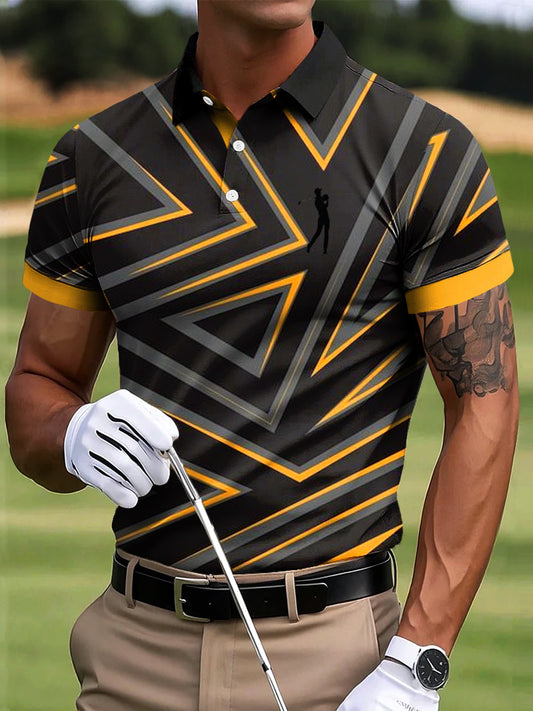 Мъжки голф абстрактна геометрична изкуство печат случайни бизнес поло риза