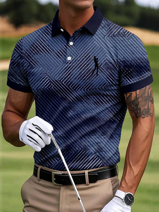 Мъжки голф абстрактна геометрична пачуърк изкуство печат случайни бизнес поло риза