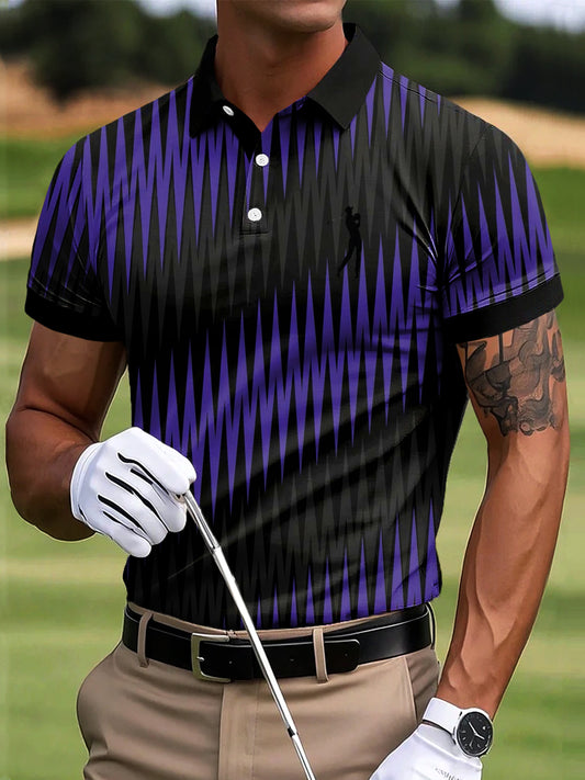 Мъжки голф абстрактна вълна линия изкуство печат случайни бизнес поло риза