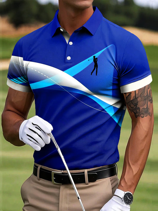 Мъжки голф вълнообразна ивица текстурирани изкуство печат случайни бизнес поло риза