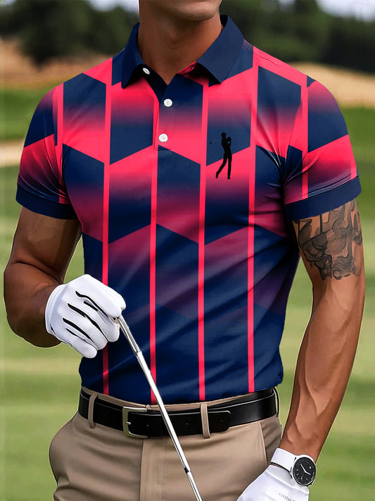 Мъжки голф градиент геометричен изкуство печат случайни бизнес поло риза