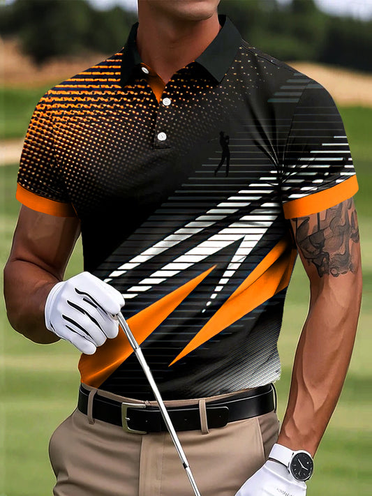 Мъжки голф градиент линии геометричен изкуство печат случайни бизнес поло риза