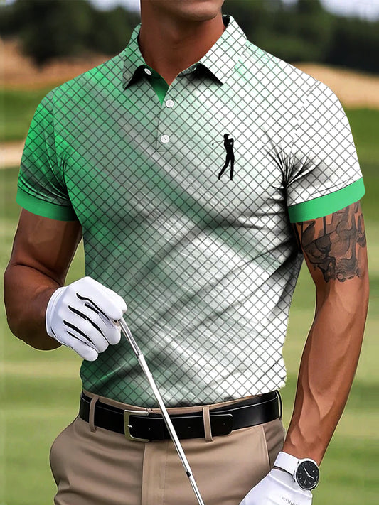Мъжки голф ретро карго цветен артистичен печат случайни бизнес поло риза
