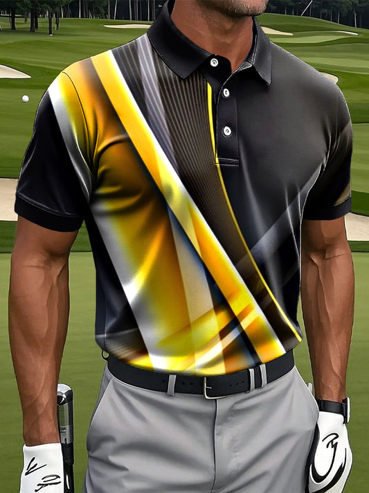 Мъжки ретро градиент цвят райета артистичен печат случайни бизнес поло риза