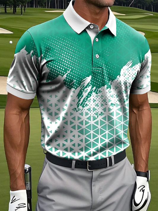 Мъжки ретро абстрактна геометрична полка точка изкуство печат случайни бизнес поло риза