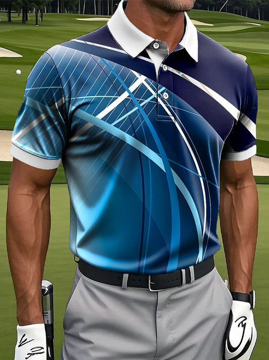 Мъжки ретро цветни абстрактна линия изкуство печат случайни бизнес поло риза