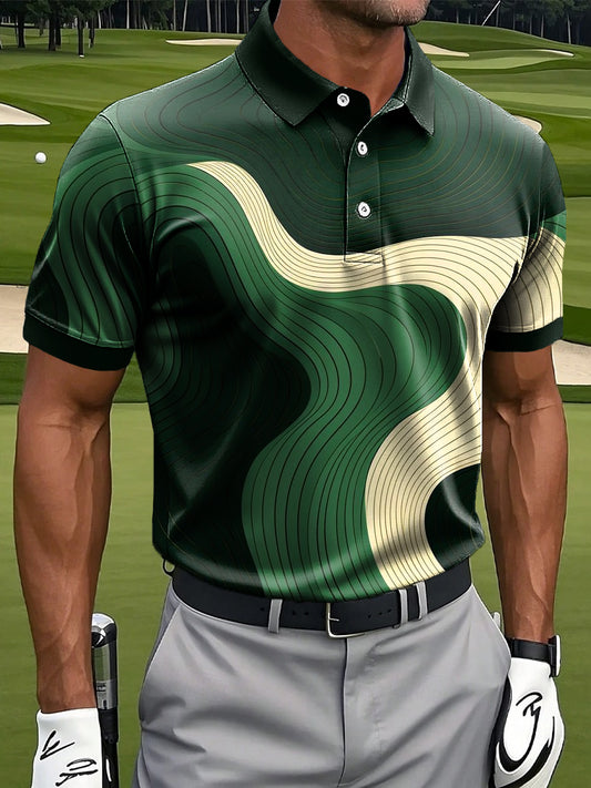 Мъжки ретро райета текстурирани артистичен печат случайни бизнес поло риза