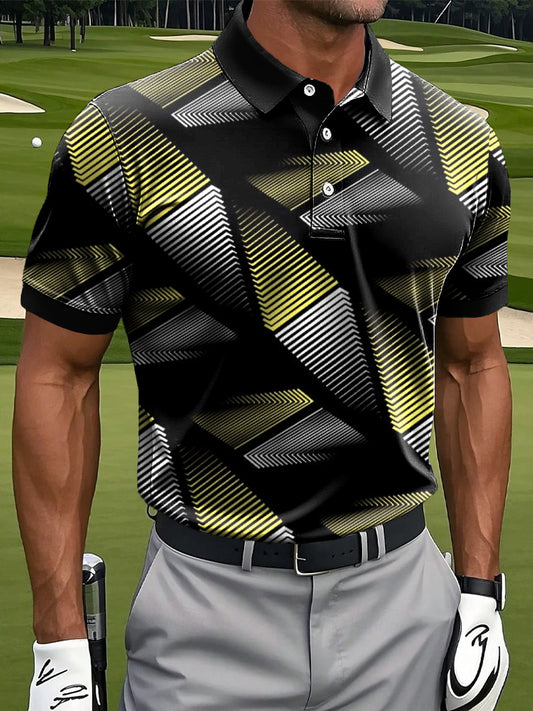 Мъжки ретро геометрична изкуство печат случайни бизнес поло риза