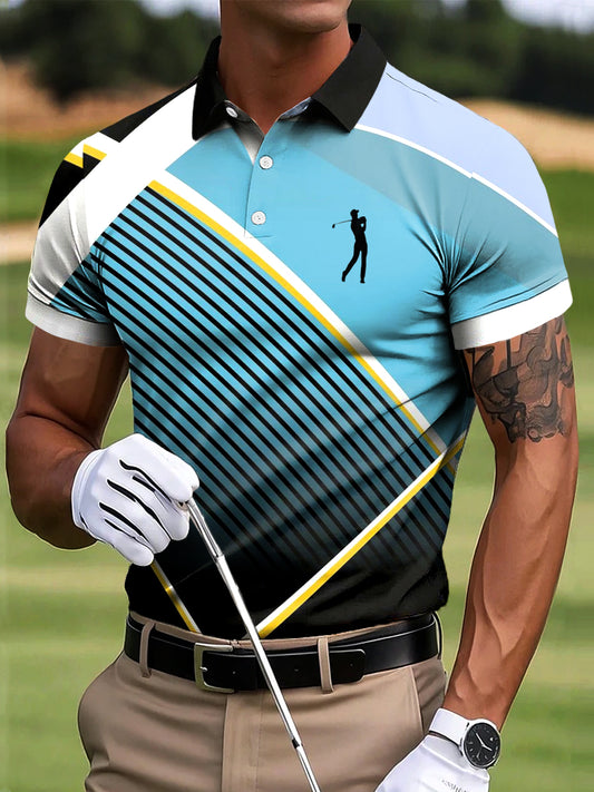 Мъжки голф градиент неправилна линия изкуство печат случайни бизнес поло риза