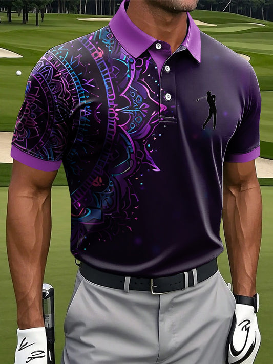 Мъжки ретро изкуство абстрактно мандала печат случайни бизнес поло риза