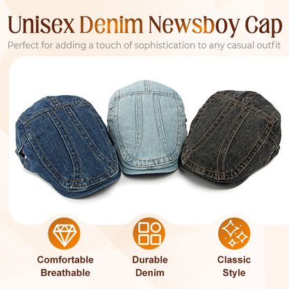 🔥 50% RABATT 🔥 Unisex Jeans Avislue – Klassisk Newsboy-Stil, Justerbar & Allsidig for Dame & Herre 🧢✨